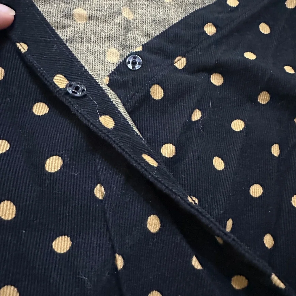 Madewell Polka Dot Corduroy Wrap Top XL Black Cottagecore Whimsigoth Academia